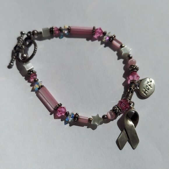 Swarovski Crystal & Silver Breast Cancer Awareness Bracelet - Picture 5 of 8